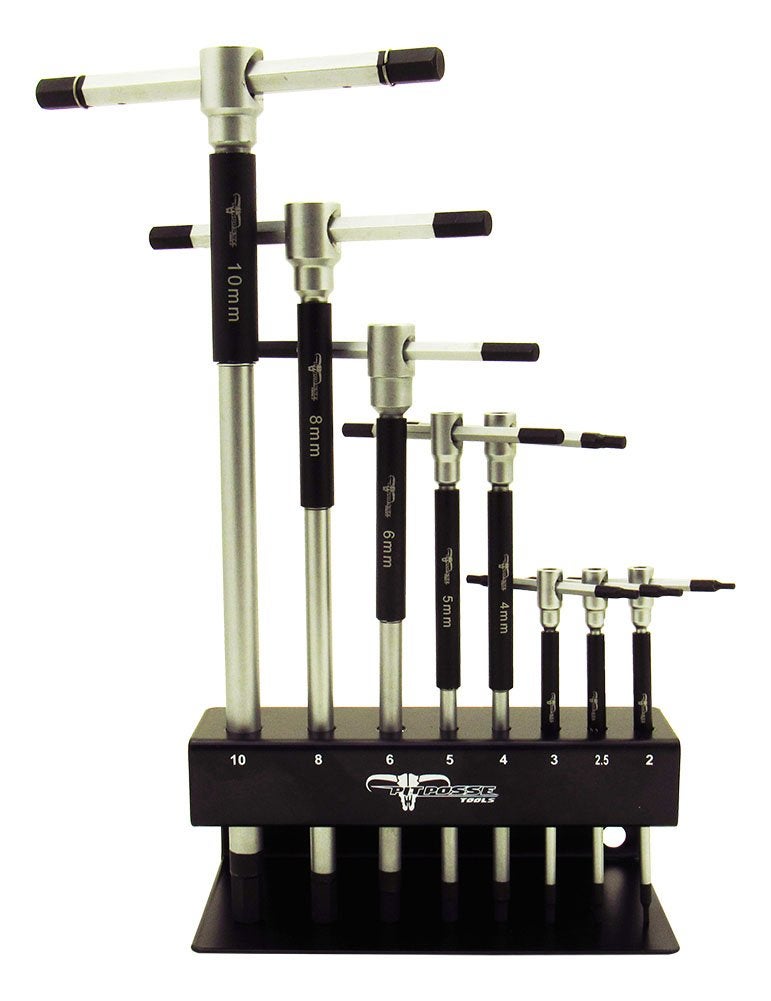 Pit Posse 8pc Metric T-Handle Hex Allen Key Wrench Tool Set - 3-Way Rotating Spinning Sleeve for Fast Spin Action - Includes Storage Rack - Made of High Carbon Steel - Auto Bike Moto Bicycle - Image 1